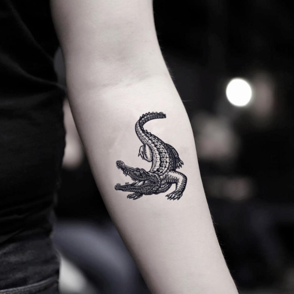 fake small alligator crocodile gator animal temporary tattoo sticker design idea on inner arm