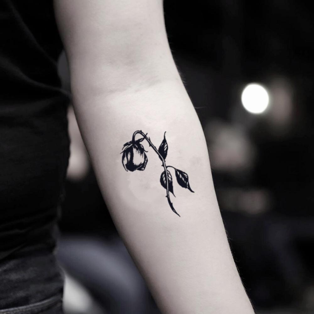 fake small dead rose wilted flower temporary tattoo sticker design idea on inner arm
