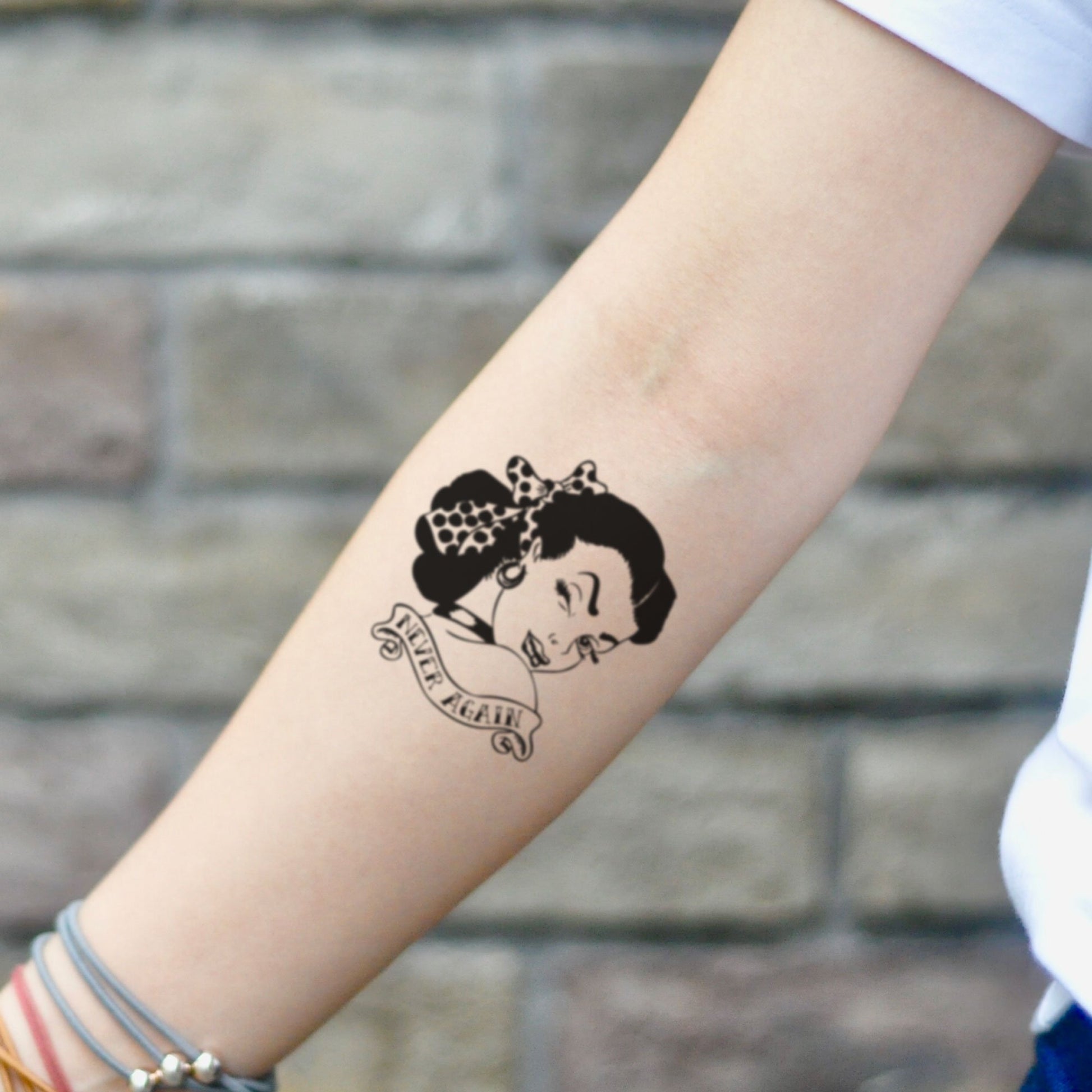 fake small never again x files dana scully vintage temporary tattoo sticker design idea on inner arm