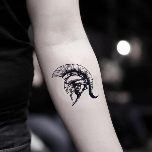 fake small spartan roman spartacus gladiator viking helmet armor of god leonidas greek zulu medieval warrior legion soldier illustrative temporary tattoo sticker design idea on inner arm