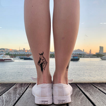fake small waterfall simple scene mountain moon nature temporary tattoo sticker design idea on calf leg back